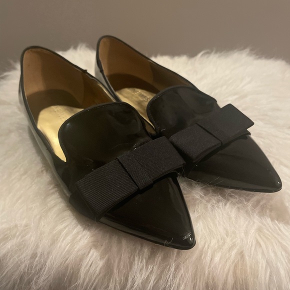 Nine West Black Patent Pointed Bow Toe Flats 7 - Picture 3 of 7